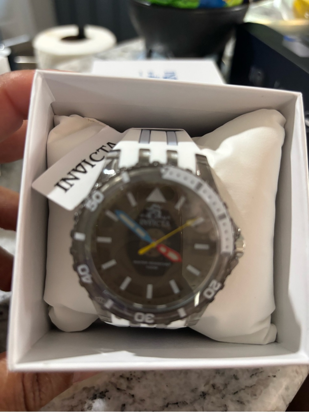Invicta White Strap Watch with Black Dial and Colorful Hands - Picture 3 of 5